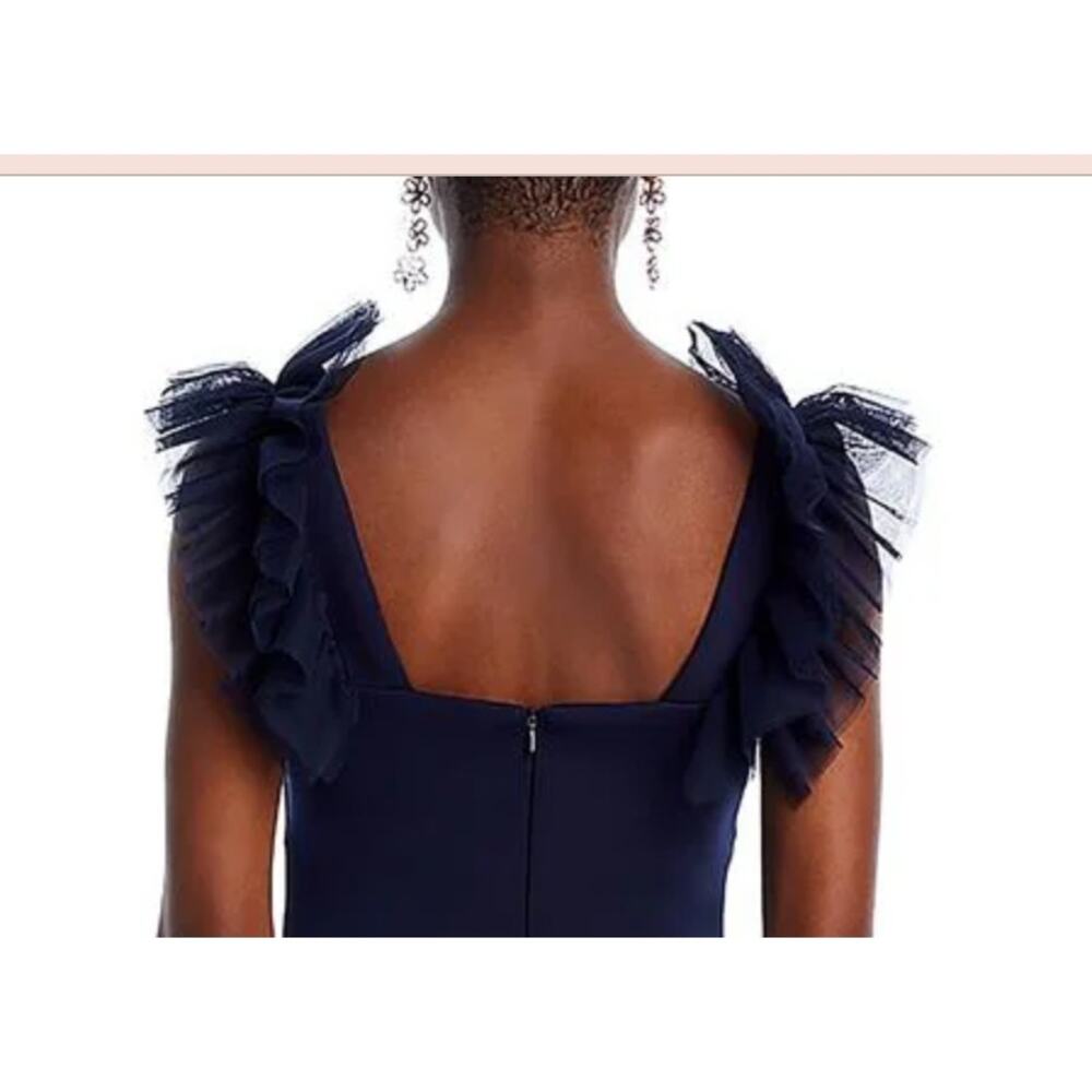 Eliza J Ruffle-Shoulder Scuba Gown Evening Dress, Plus 18W, Navy Blue New $188 - Picture 3 of 8